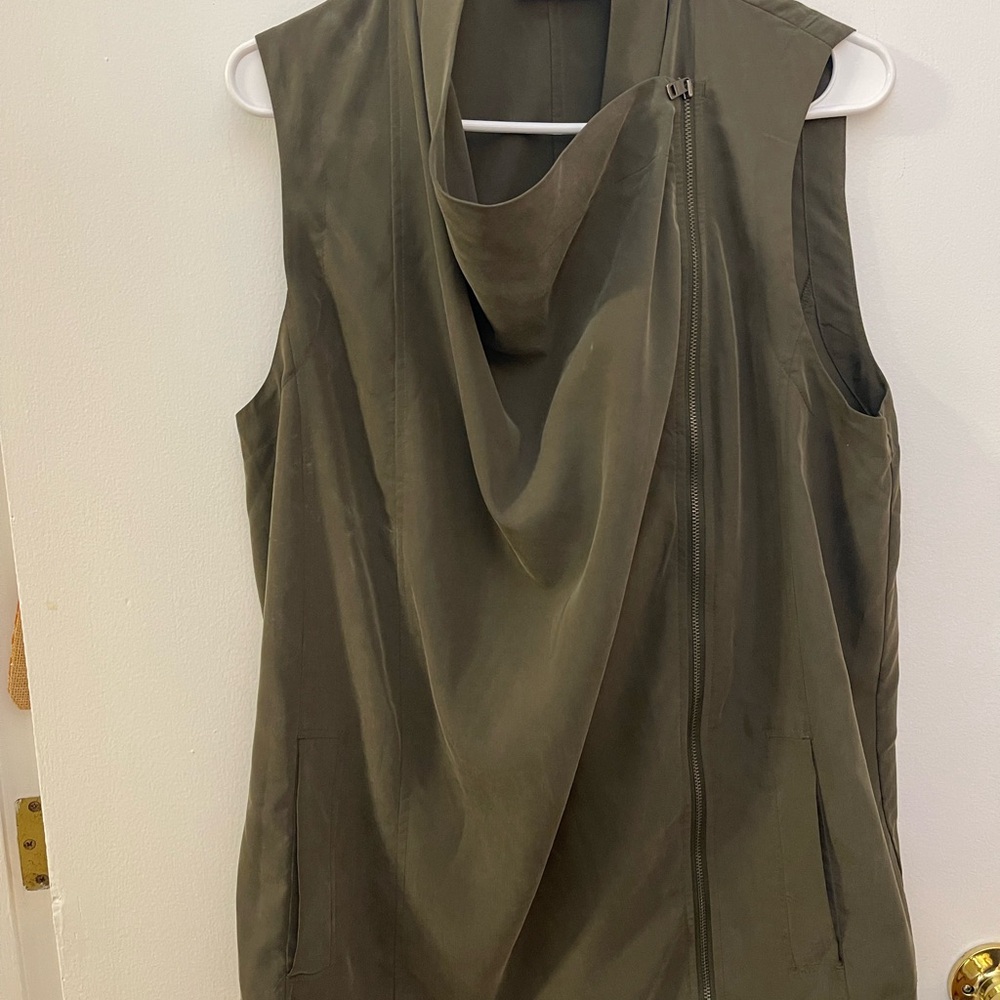 DKNY Olive Green Sleeveless Drape Vest Size M